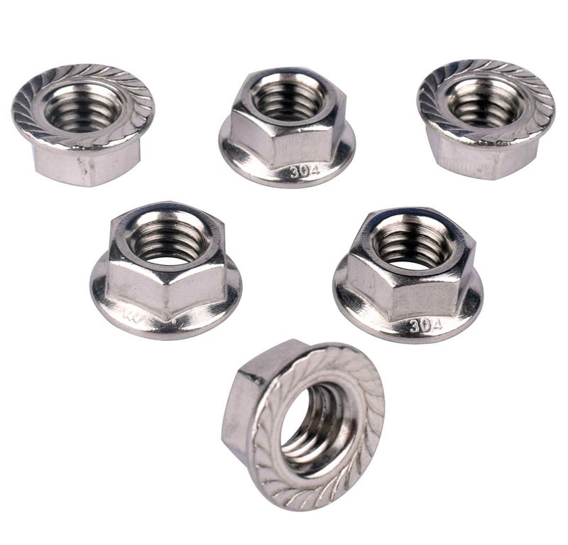 KOSJETHAS Store 1/4"-20 Serrated Flange Hex Nuts, 304 Stainless Steel 18-8, Coarse Thread UNC, Full Thread, Pack of 20 - Image 1